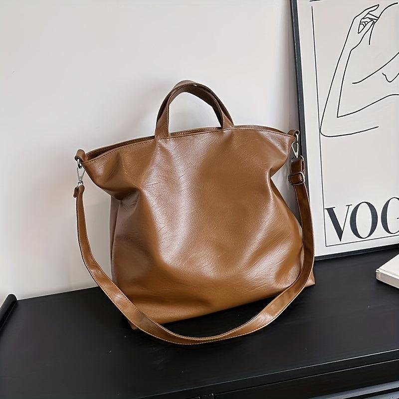 Vintage Faux Leather Tote Bag Large Capacity Crossbody Bag Women's Shoulder Bag