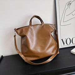 Vintage Faux Leather Tote Bag Large Capacity Crossbody Bag Women's Shoulder Bag