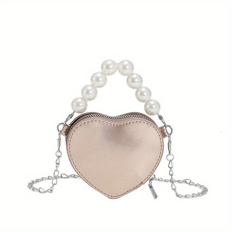 Heart Shaped Crossbody Bag Pearl Decor Purse Women's Shoulder Handbag