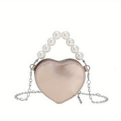 Heart Shaped Crossbody Bag Pearl Decor Purse Women's Shoulder Handbag
