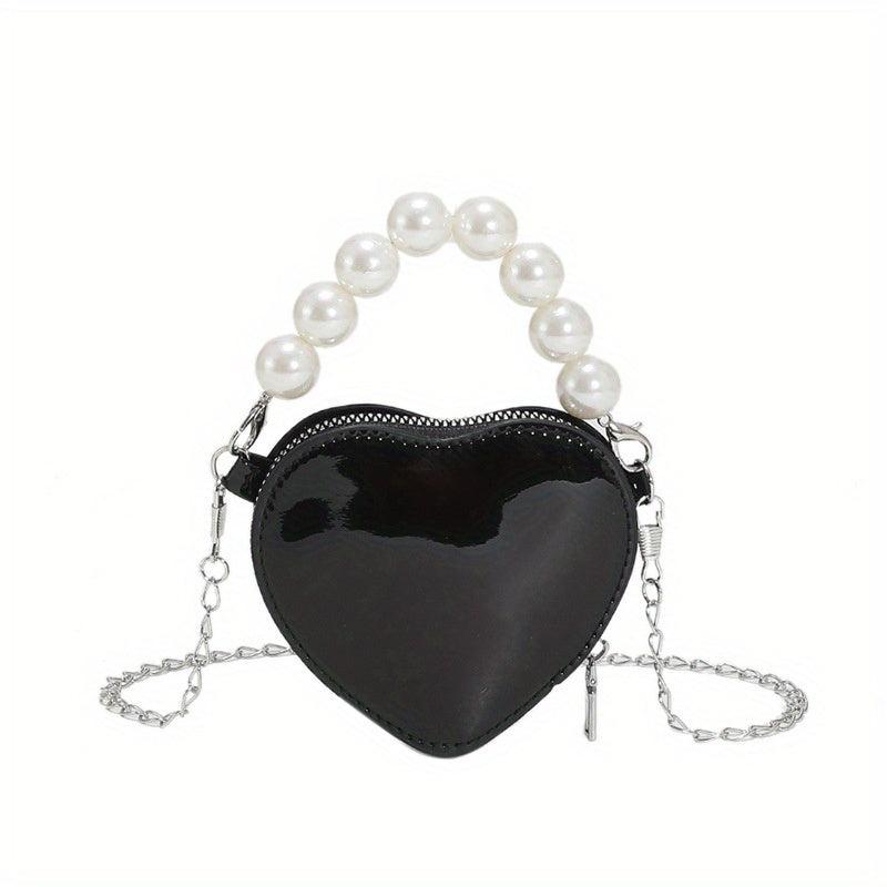Heart Shaped Crossbody Bag Pearl Decor Purse Women's Shoulder Handbag