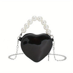 Heart Shaped Crossbody Bag Pearl Decor Purse Women's Shoulder Handbag