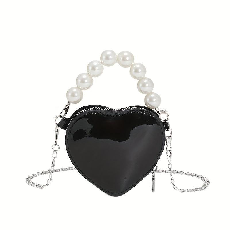 Heart Shaped Crossbody Bag Pearl Decor Purse Women's Shoulder Handbag