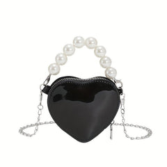 Heart Shaped Crossbody Bag Pearl Decor Purse Women's Shoulder Handbag