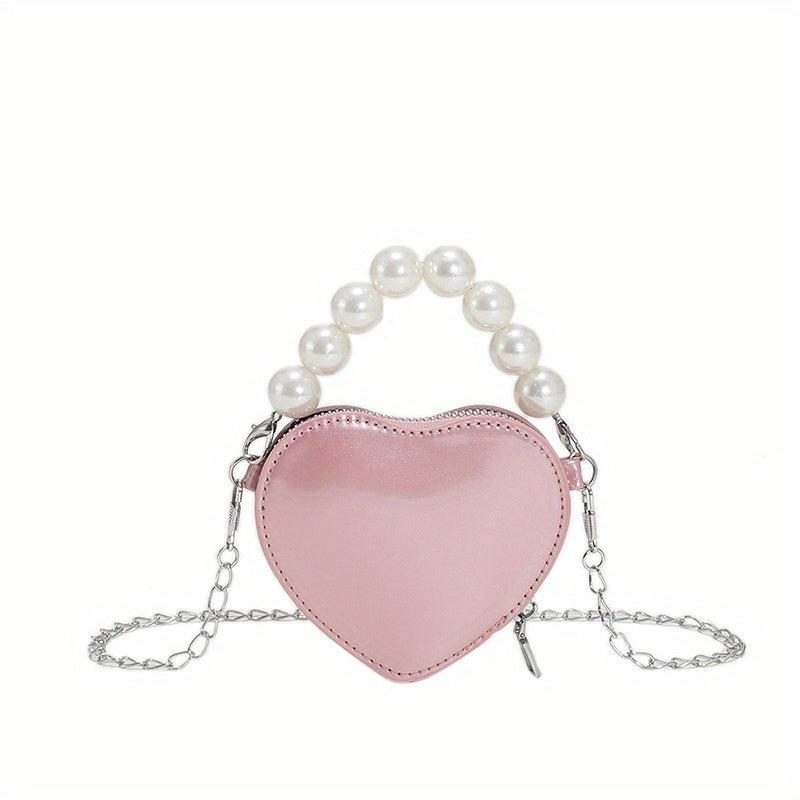 Heart Shaped Crossbody Bag Pearl Decor Purse Women's Shoulder Handbag