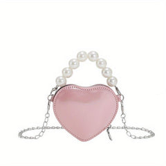 Heart Shaped Crossbody Bag Pearl Decor Purse Women's Shoulder Handbag