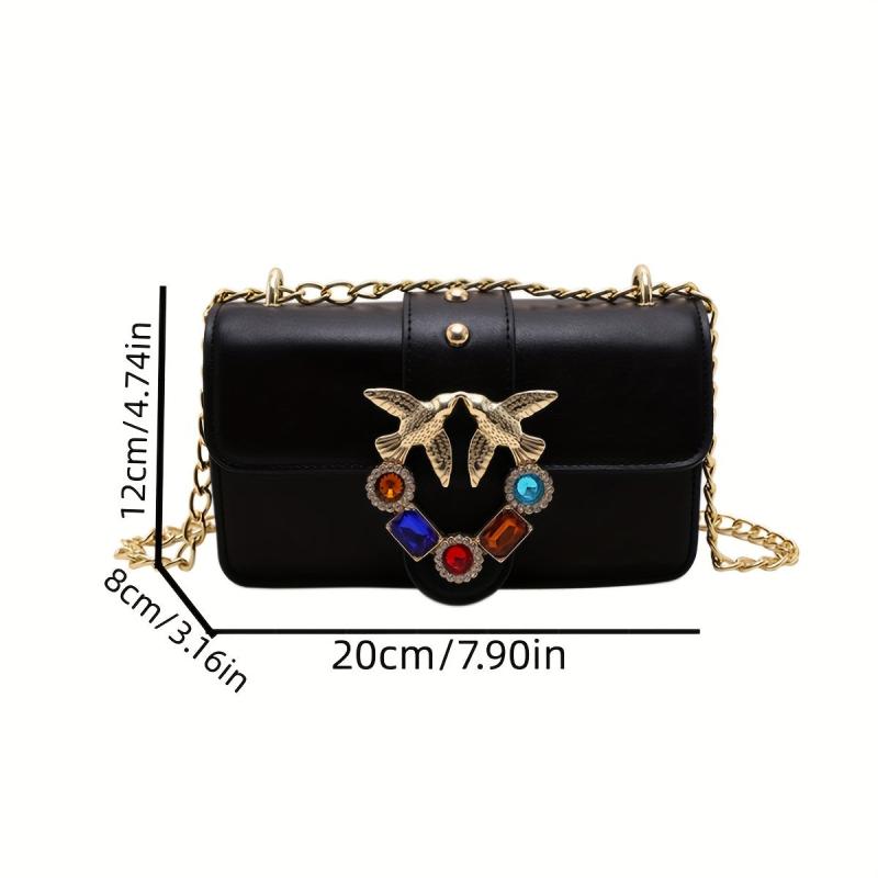 Bird Decor Crossbody Bag Rhinestone Glitter Chain Shoulder Purse