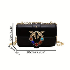 Bird Decor Crossbody Bag Rhinestone Glitter Chain Shoulder Purse