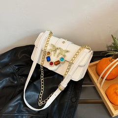 Bird Decor Crossbody Bag Rhinestone Glitter Chain Shoulder Purse