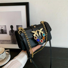 Bird Decor Crossbody Bag Rhinestone Glitter Chain Shoulder Purse