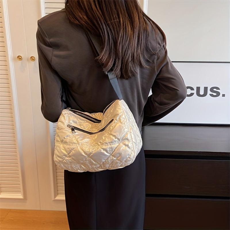 Quilted Crossbody Bag Zipper Shoulder Bag Women's Square Bag