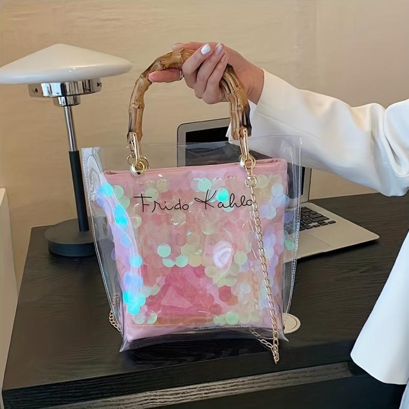 Sequin Glitter Crossbody Bag PVC Clear Cosmetic Purse Shoulder Bag