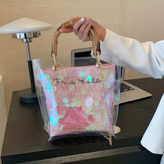 Sequin Glitter Crossbody Bag PVC Clear Cosmetic Purse Shoulder Bag