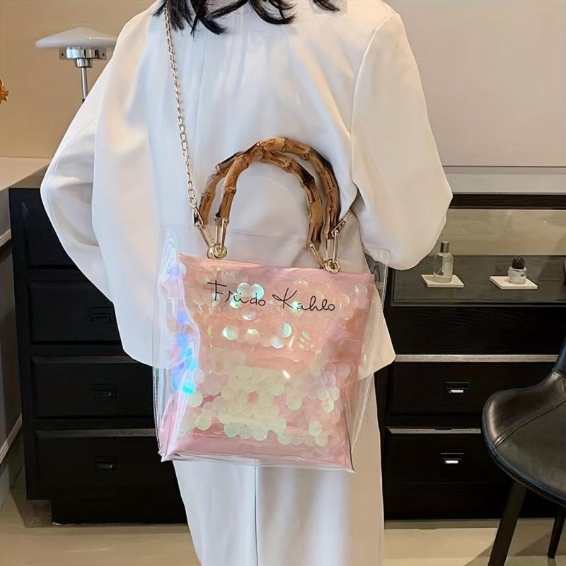 Sequin Glitter Crossbody Bag PVC Clear Cosmetic Purse Shoulder Bag