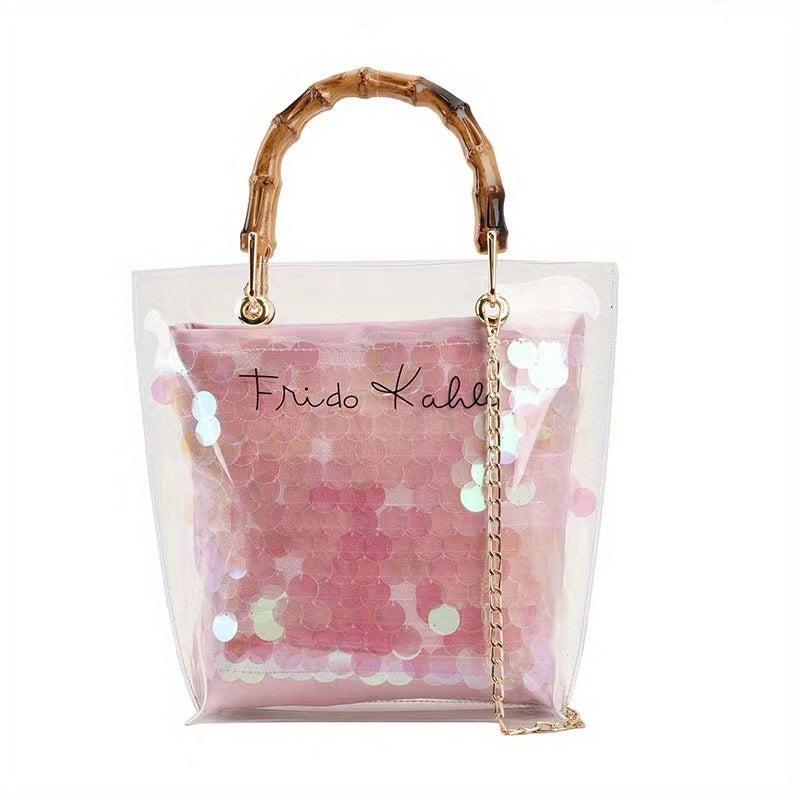 Sequin Glitter Crossbody Bag PVC Clear Cosmetic Purse Shoulder Bag