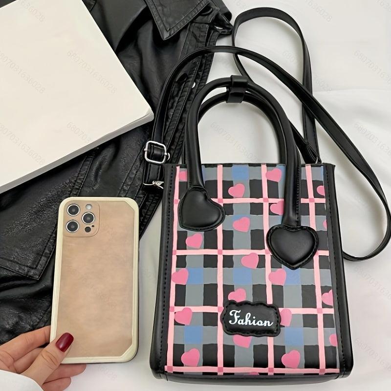 Mini Heart Pattern Crossbody Bag Plaid Y2K Square Purse