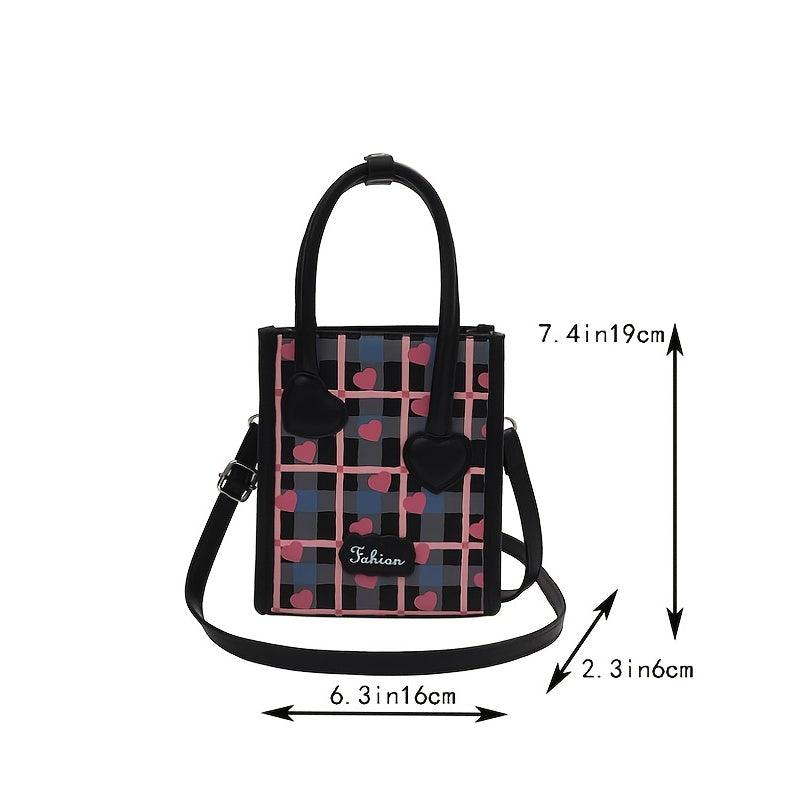 Mini Heart Pattern Crossbody Bag Plaid Y2K Square Purse