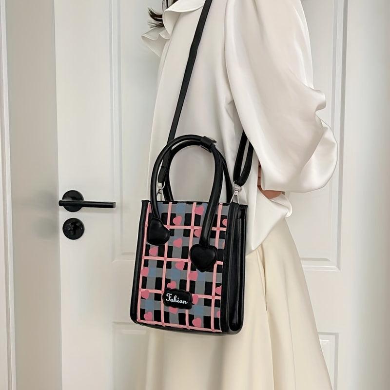 Mini Heart Pattern Crossbody Bag Plaid Y2K Square Purse
