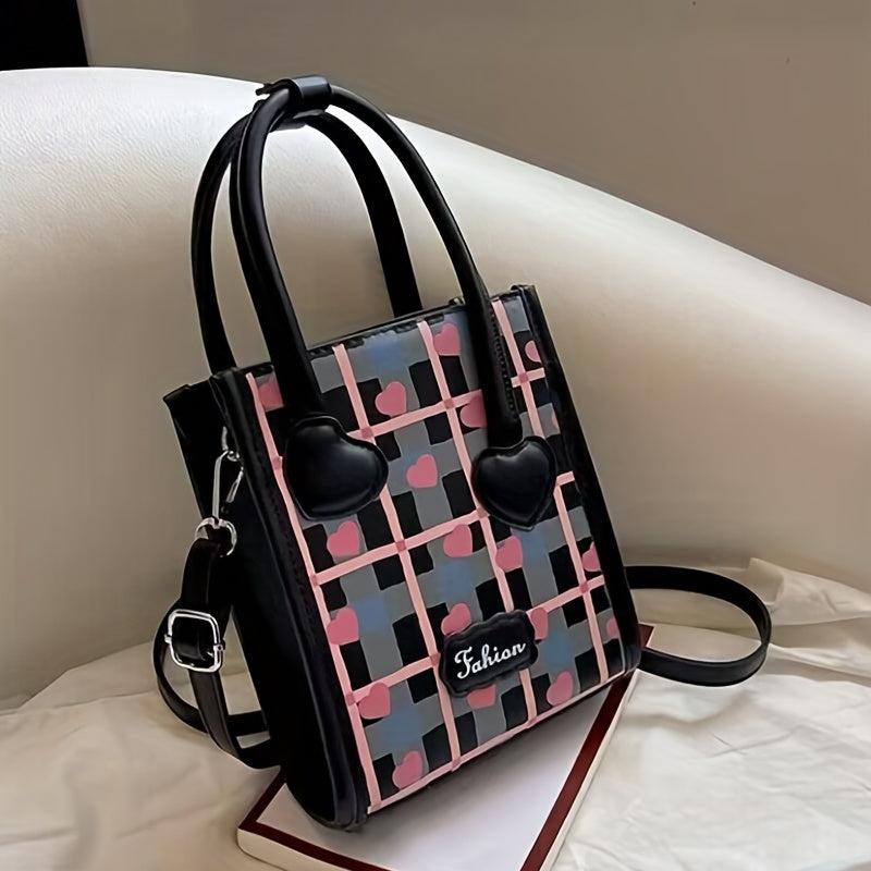 Mini Heart Pattern Crossbody Bag Plaid Y2K Square Purse