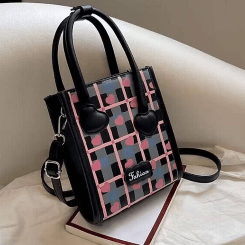 Mini Heart Pattern Crossbody Bag Plaid Y2K Square Purse