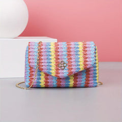 Colorful Straw Bag Flap Square Chain Shoulder Bag Niche Crossbody Bag