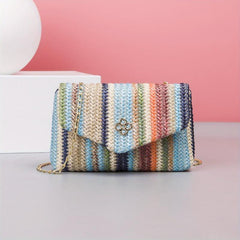 Colorful Straw Bag Flap Square Chain Shoulder Bag Niche Crossbody Bag