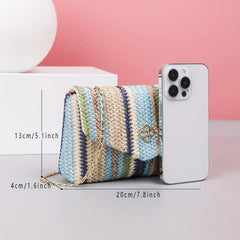 Colorful Straw Bag Flap Square Chain Shoulder Bag Niche Crossbody Bag