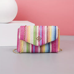 Colorful Straw Bag Flap Square Chain Shoulder Bag Niche Crossbody Bag
