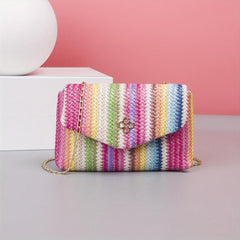 Colorful Straw Bag Flap Square Chain Shoulder Bag Niche Crossbody Bag