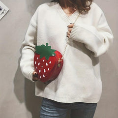Strawberry Shaped Chain Crossbody Bag Novelty Purse For Girls