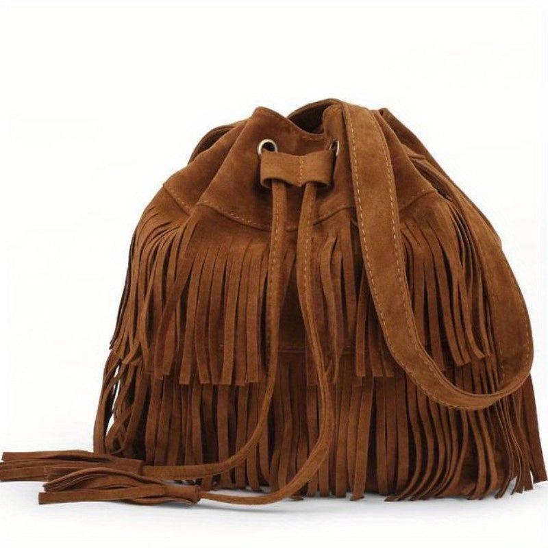 Retro Tassel Bucket Bag Crossbody Fringe Shoulder Bag