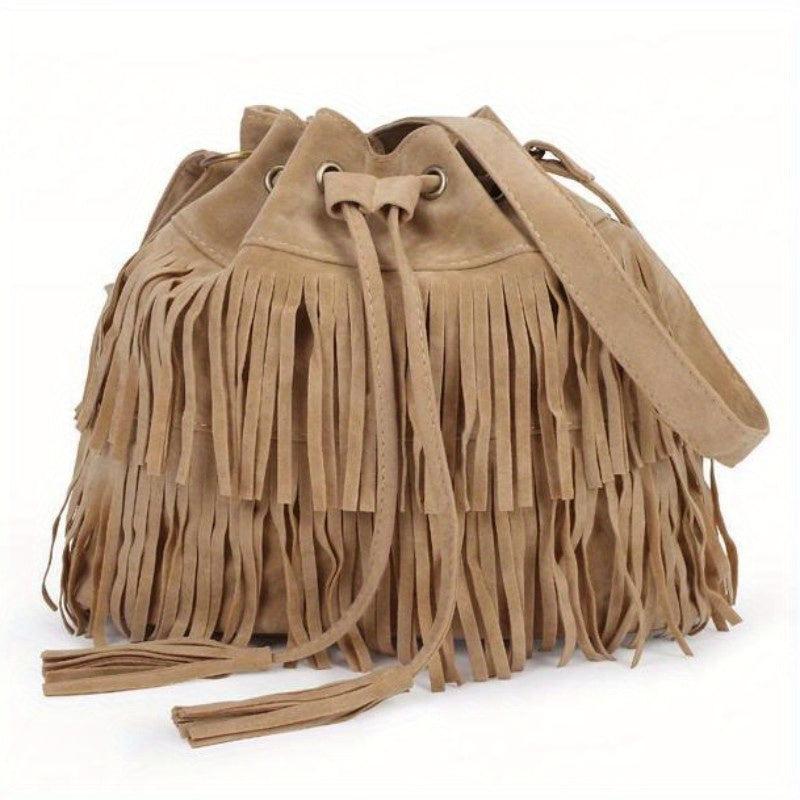 Retro Tassel Bucket Bag Crossbody Fringe Shoulder Bag