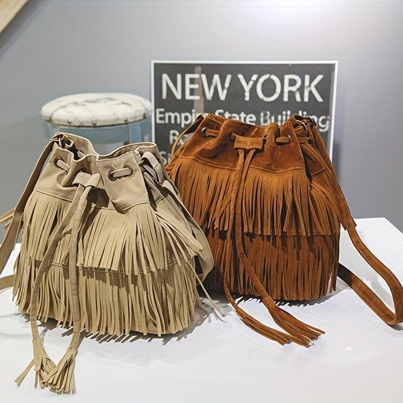 Retro Tassel Bucket Bag Crossbody Fringe Shoulder Bag