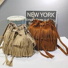 Retro Tassel Bucket Bag Crossbody Fringe Shoulder Bag