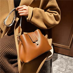 Classic Bucket Bag Turn Lock Crossbody Bag With Wide Strap