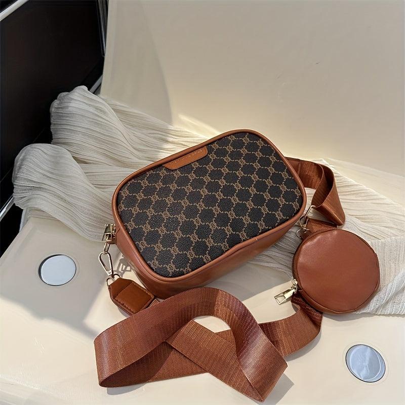 Vintage Square Shoulder Bag Zipper Classic Crossbody Bag
