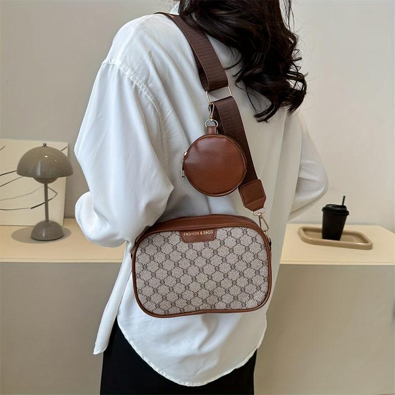 Vintage Square Shoulder Bag Zipper Classic Crossbody Bag