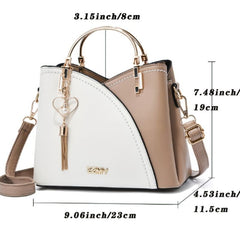 Colorblock Top Ring Handbag Tassel Decor Shoulder Bag Crossbody Purse