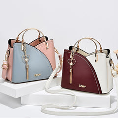 Colorblock Top Ring Handbag Tassel Decor Shoulder Bag Crossbody Purse