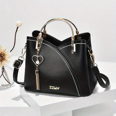 Colorblock Top Ring Handbag Tassel Decor Shoulder Bag Crossbody Purse