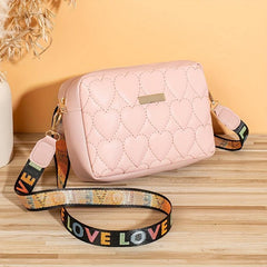 Heart Embroidery Crossbody Bag Camera Shoulder Bag Women's PU Leather Purse