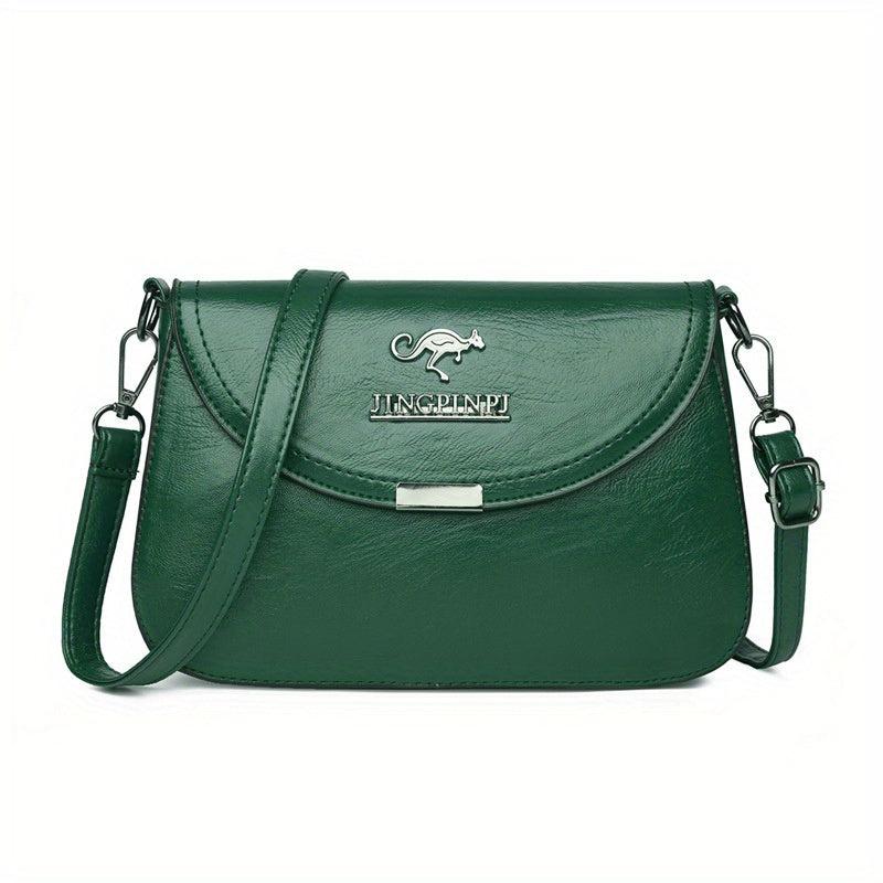 Metal Letter Decor Crossbody Bag Solid Shoulder Bag