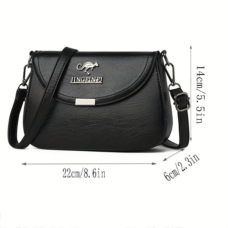 Metal Letter Decor Crossbody Bag Solid Shoulder Bag