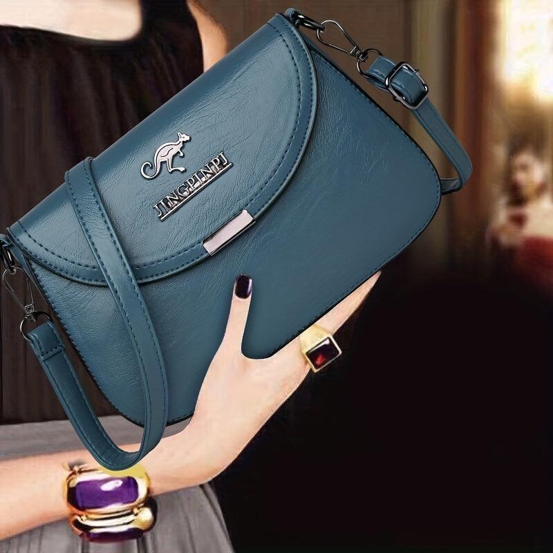 Metal Letter Decor Crossbody Bag Solid Shoulder Bag