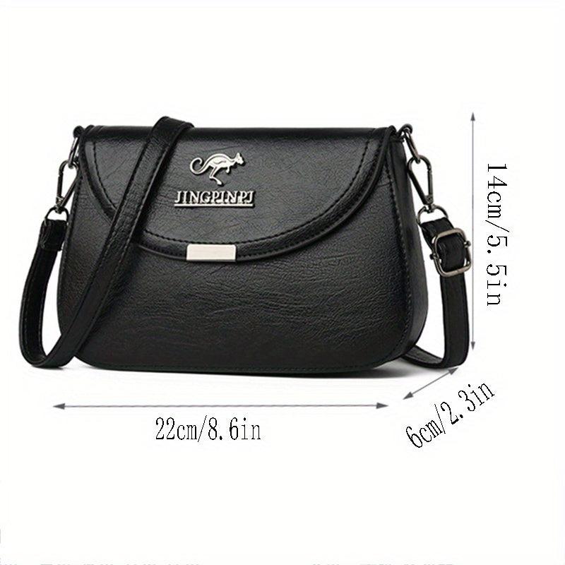Metal Letter Decor Crossbody Bag Solid Shoulder Bag