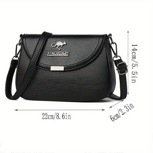 Metal Letter Decor Crossbody Bag Solid Shoulder Bag