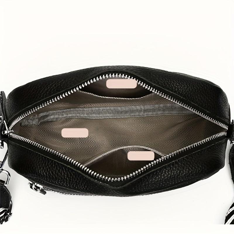 Leather Crossbody Bag With Wide Shoulder Strap And Zipper