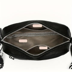 Leather Crossbody Bag With Wide Shoulder Strap And Zipper