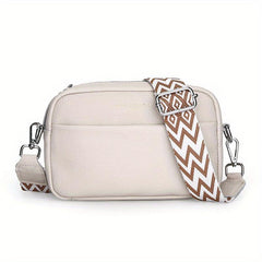 Leather Crossbody Bag With Wide Shoulder Strap And Zipper