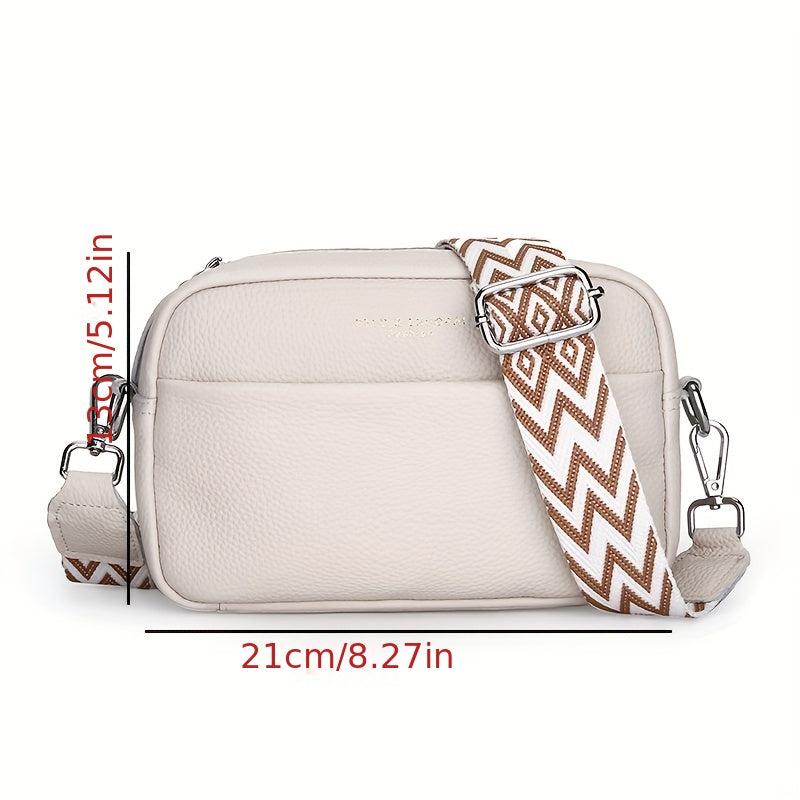 Leather Crossbody Bag With Wide Shoulder Strap And Zipper